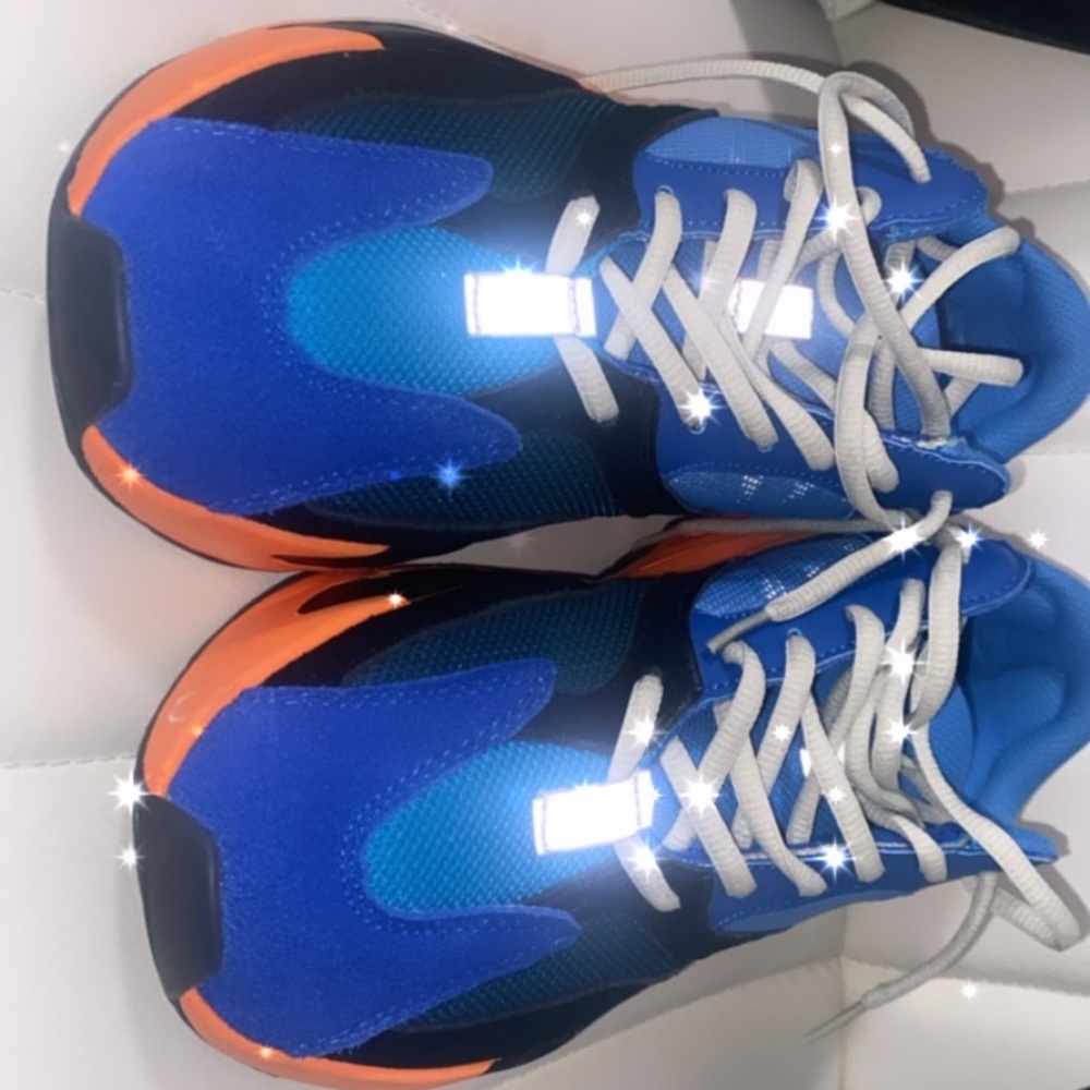 Blue and orange Adidas Boost Yeezy 700